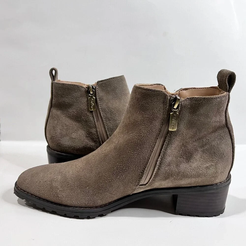 Classic Stylish Staple Women Brown Sanction Waterproof Suede Zip Ankle Boots